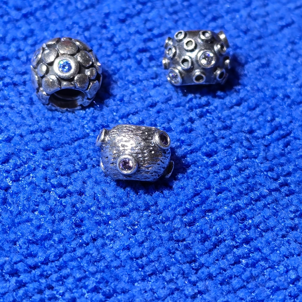 Pandora Silver Charm Beads with Clear and Light Blue Stones